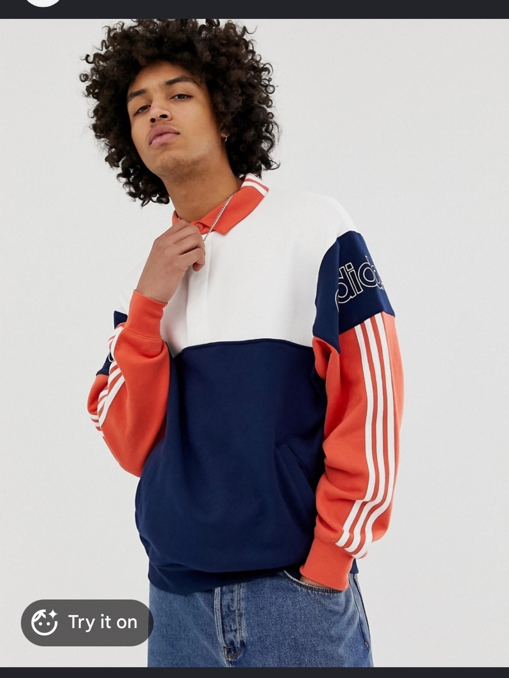 adidas Colorblock Rugby Sweatshirt in Navy, White & Orange